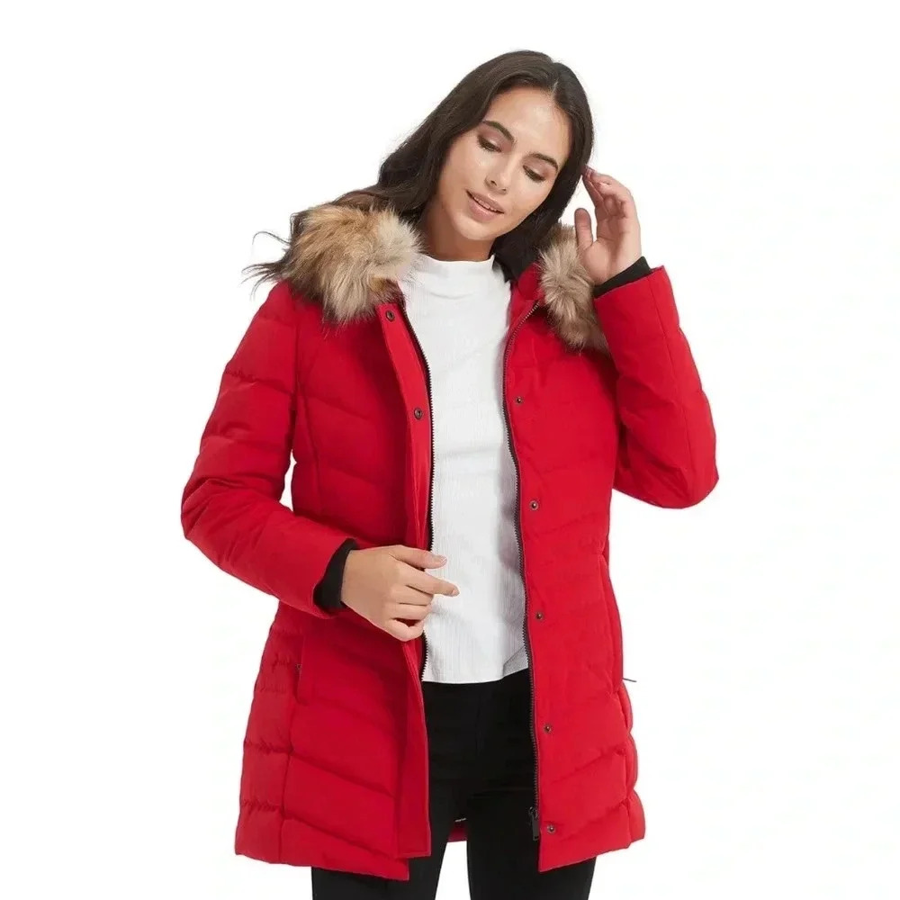 Women's Winter Hooded Coat Waterproof Warm Jacket with Fur Hood Puffer Jacket